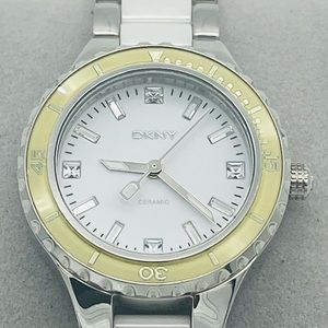 DKNY ceramic watch 32mm case size and 18mm band size. SKU 191